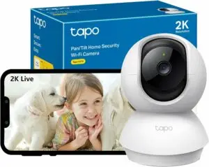 Tapo 2K(3MP) Caméra Surveillance WiFi intérieure 360° C210, Vision nocturne, Notifications en temps réel, Détection de personne, Suivi de mouvement, Télécommande, Compatible avec Alexa [Classe énergétique A+]